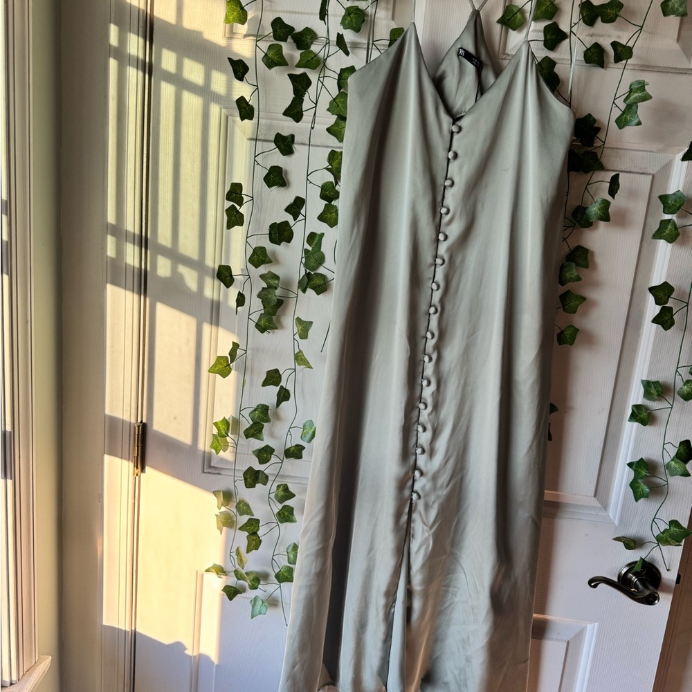 Elegant Sage Green Button-Down Dress